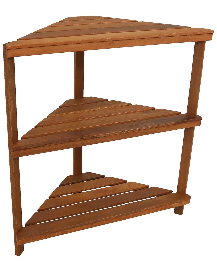 Shop Sunnydaze Meranti Wood Teak Oil Finish 3-tier Indoor/outdoor Corner Plant Stand In Brown