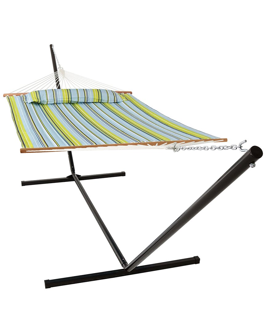Sunnydaze 2-person Quilted Spreader Bar Hammock With 15ft Stand In Blue