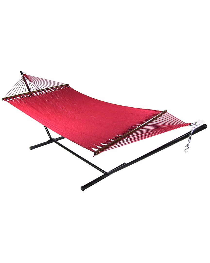 Sunnydaze Soft-spun 2-person Caribbean Spreader Bar Hammock With 15' Stand In Red