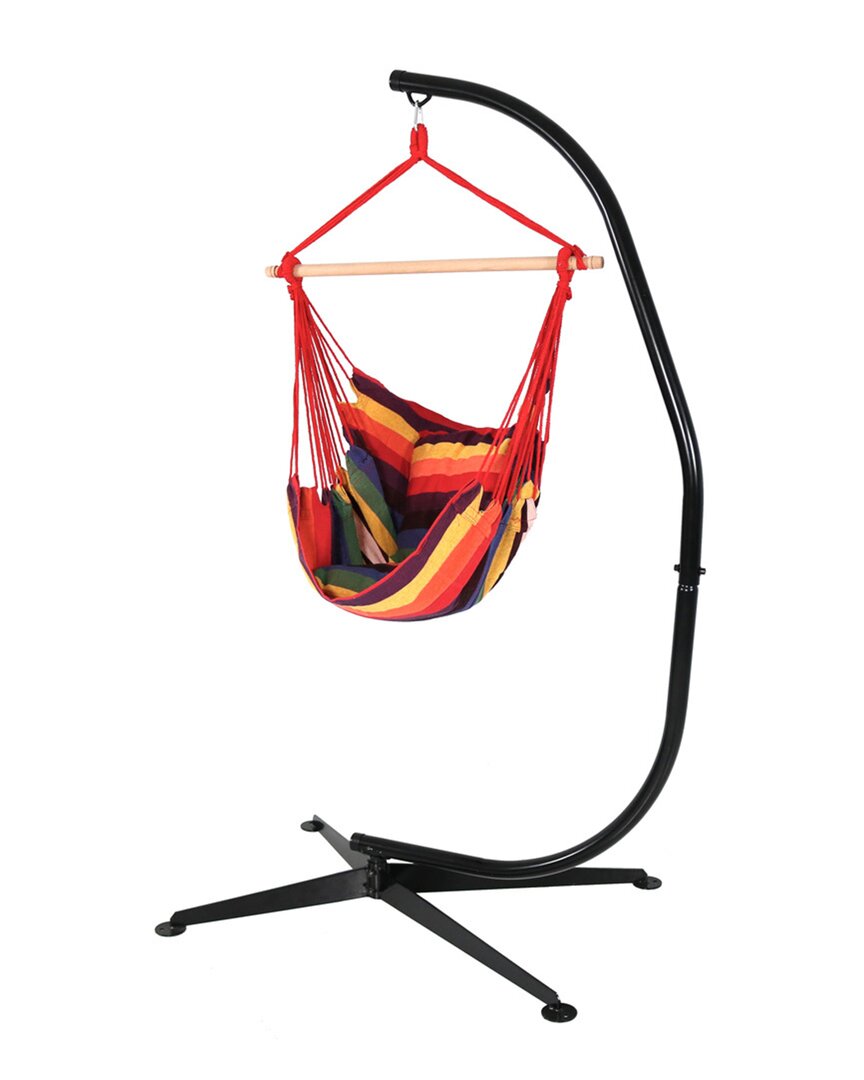 Sunnydaze Indoor-outdoor Hanging Hammock Chair Swing And C-stand Set In Multi