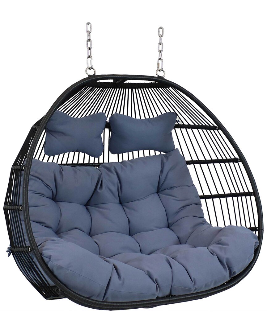 Sunnydaze Liza Loveseat Egg Chair With Cushions In Grey