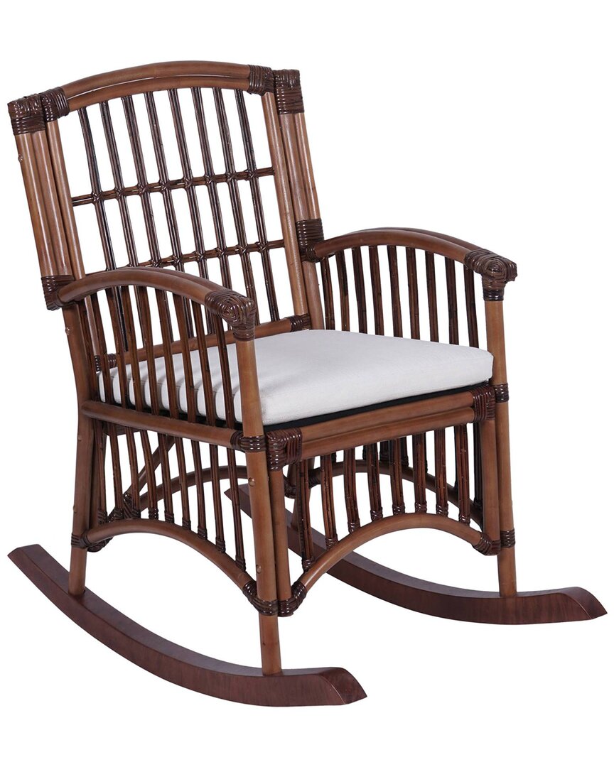 Jonathan Y Swayze Bohemian Farmhouse Woven Rattan & Wood Rocking Chair