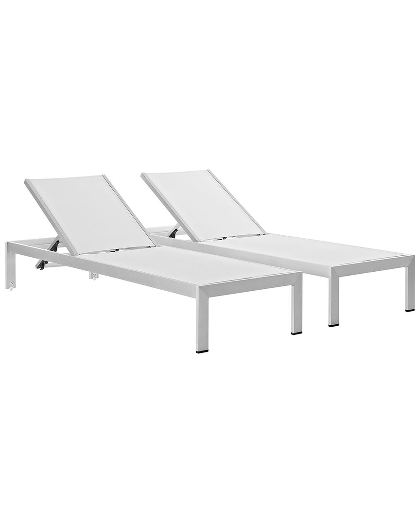 Modway Outdoor Shore Set Of 2 Chaise Outdoor Patio Aluminum In Silver White