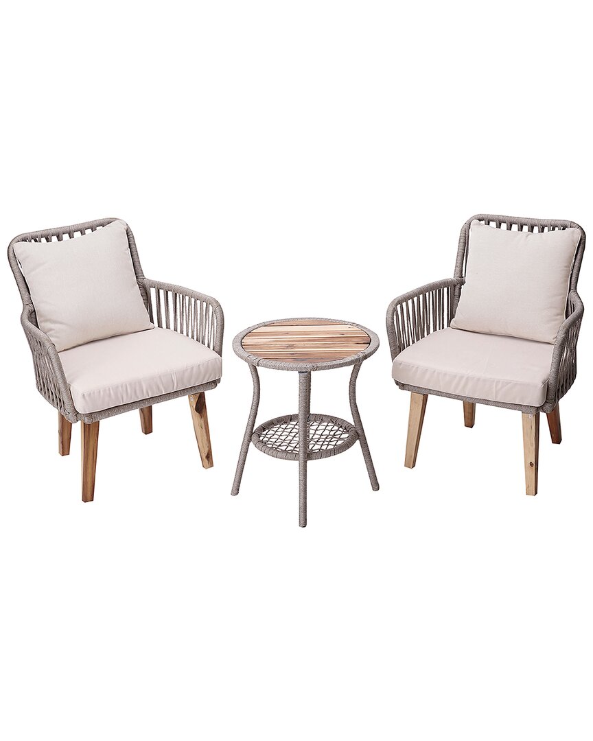 Peaktop 3pc Patio Wicker Bistro Set With Cushions