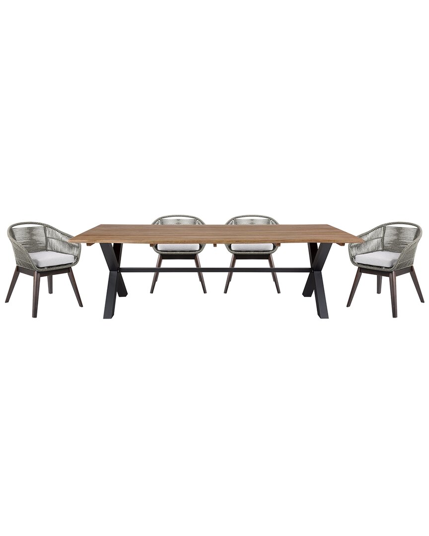 Armen Living Glendora Tutti Frutti Outdoor Patio 5pc Live Edge Dining Set