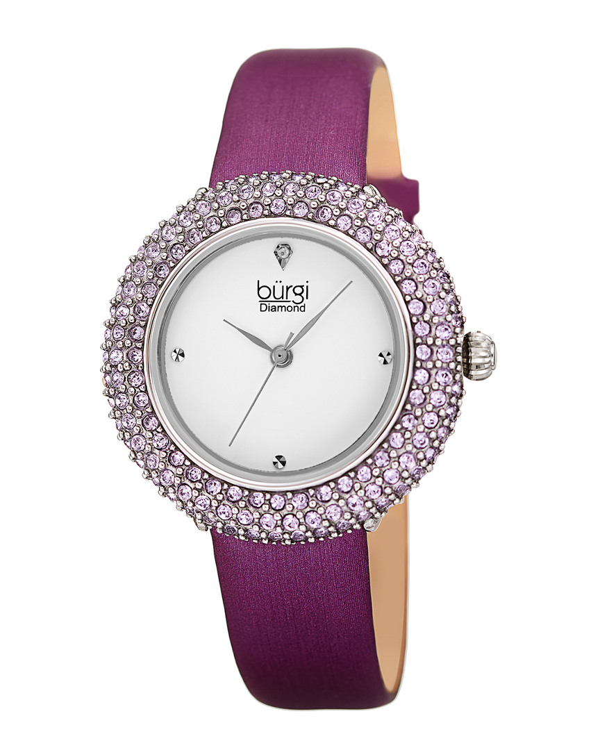 Burgi Women's Purple Satin Over Leather Diamond Watch