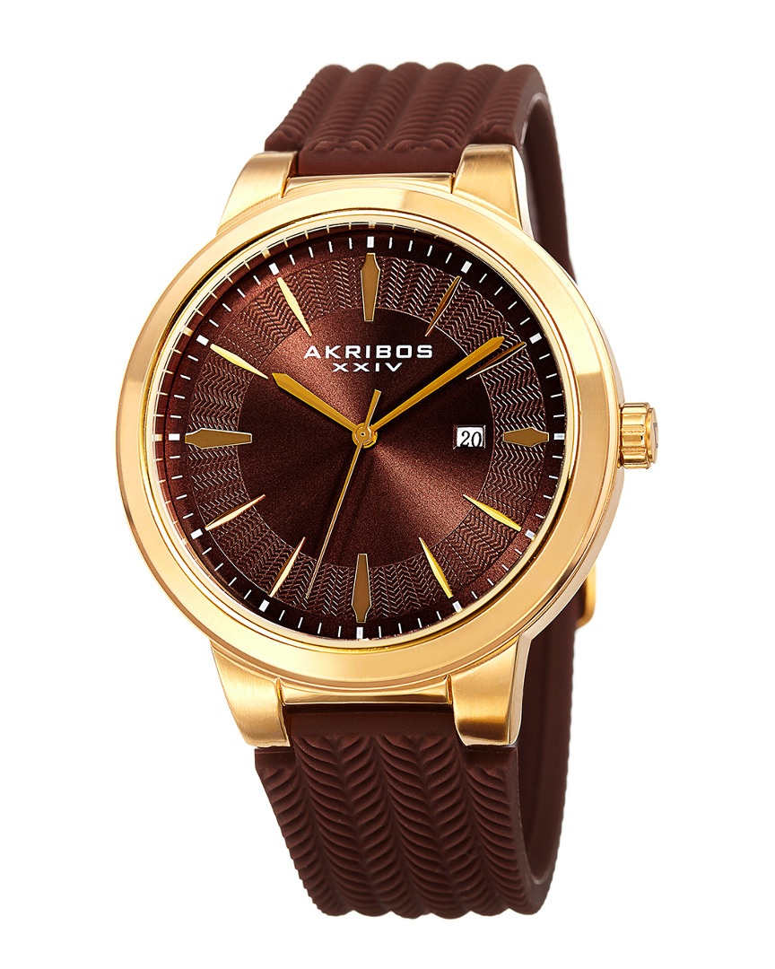 Akribos Xxiv Men's Silicone Watch In Brown