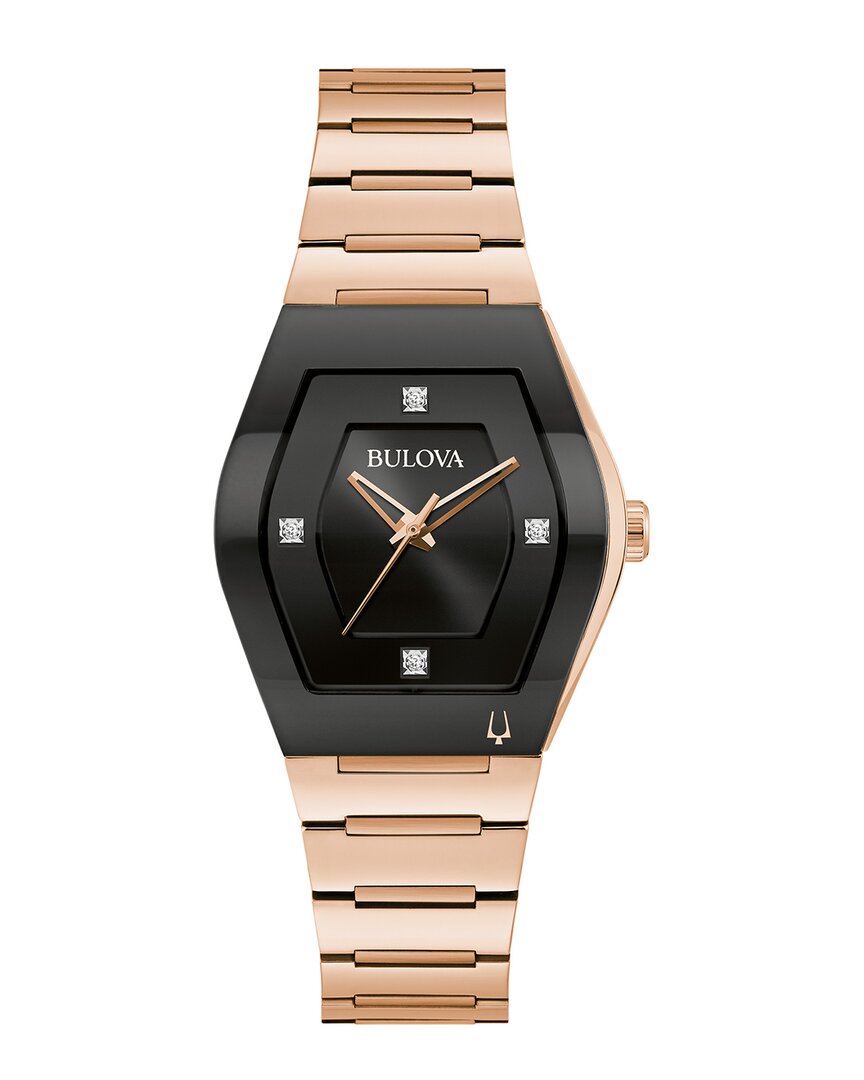 Bulova Modern Gemini Womens Diamond Accent Rose Goldtone Stainless Steel Bracelet Watch 97p158 In Transparent