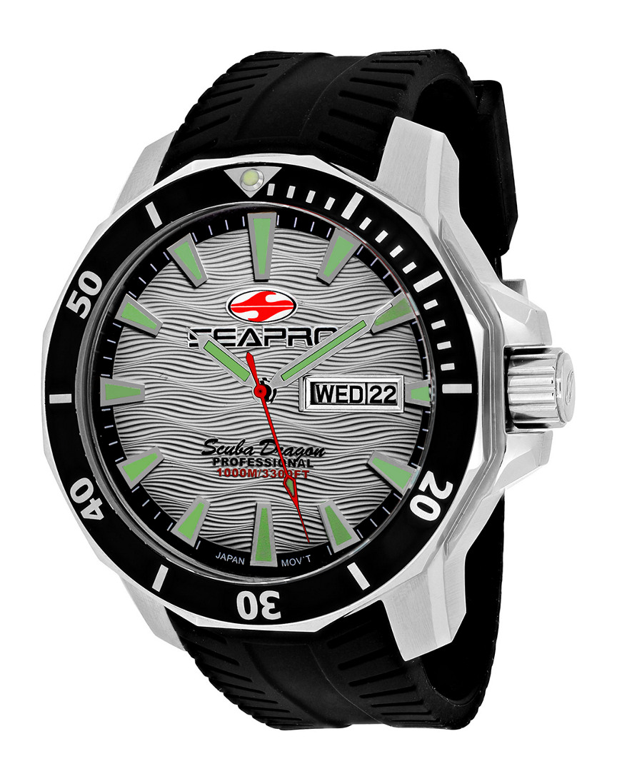 Seapro Scuba Dragon Diver Limited Edition 1000 Meters Quartz Silver Dial Men's Watch Sp8312 In Black / Silver