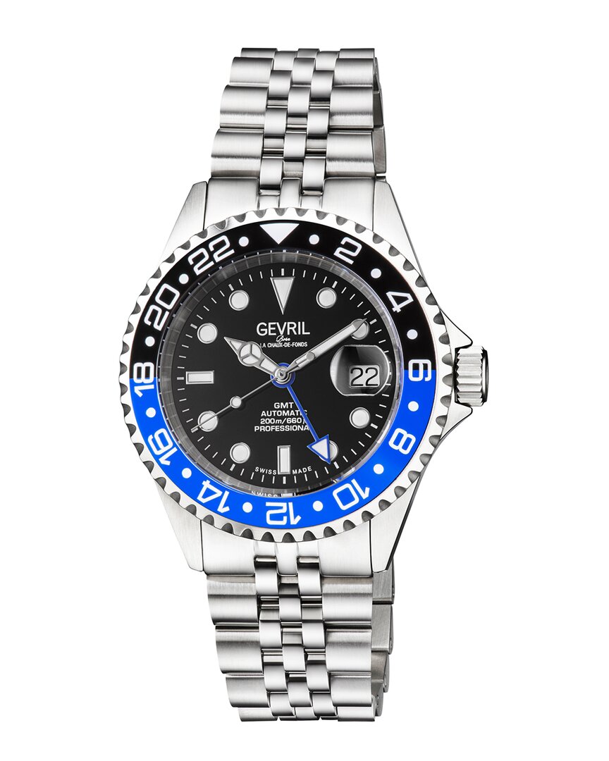 Gevril Men's Wall Street Stainless Steel Gmt Swiss Automatic Bracelet Watch