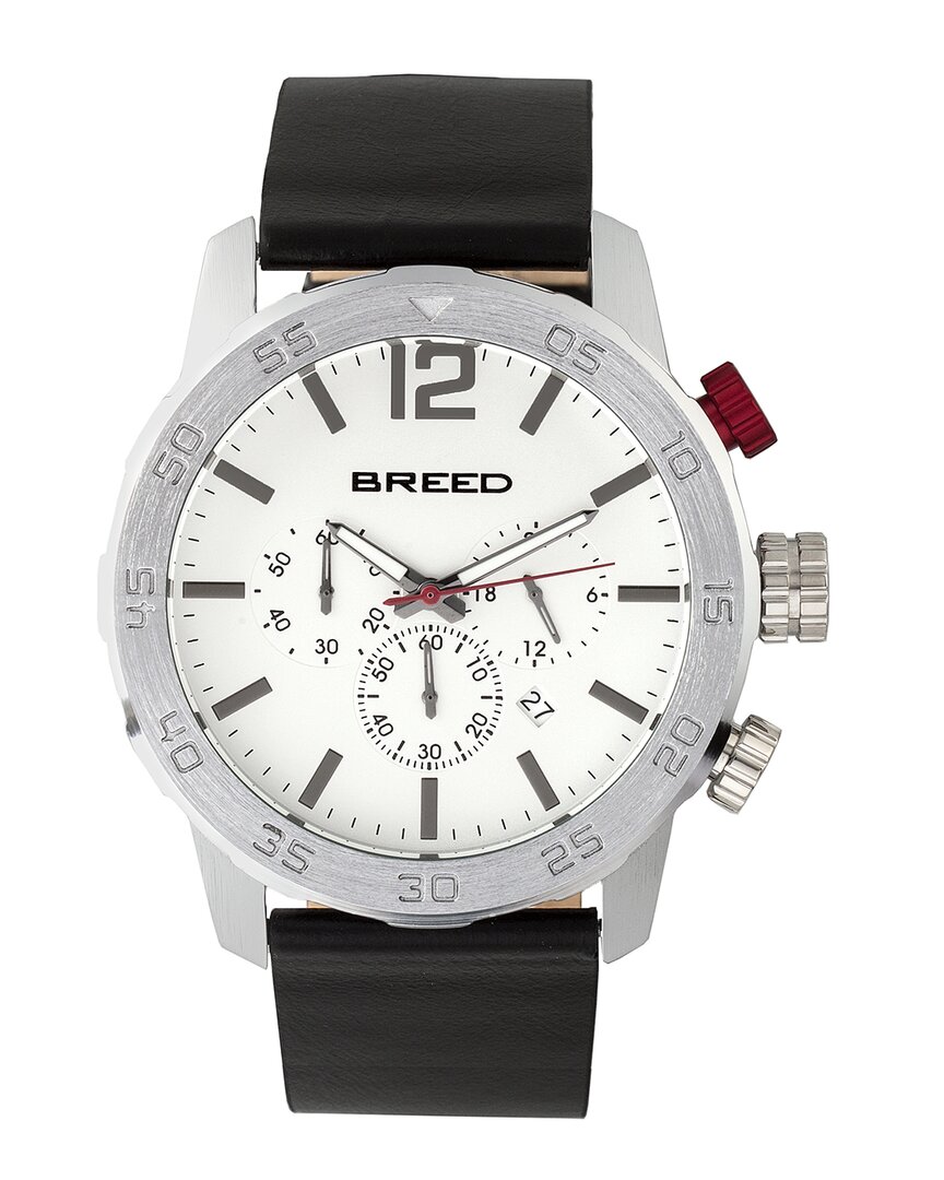 Breed Manuel Chronograph Silver Dial Black Leather Mens Watch 7201 In Black / Silver