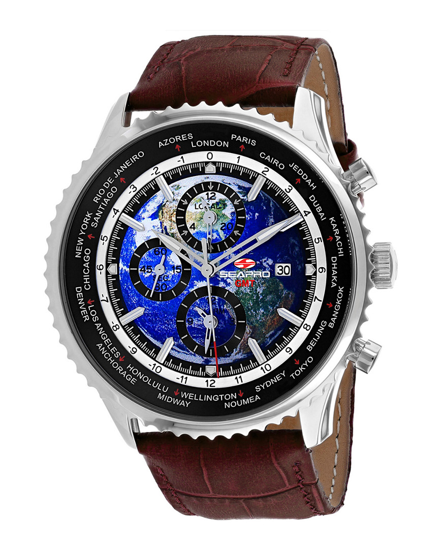 Seapro Meridian World Timer Gmt Blue Dial Mens Watch Sp7131 In Blue / Brown