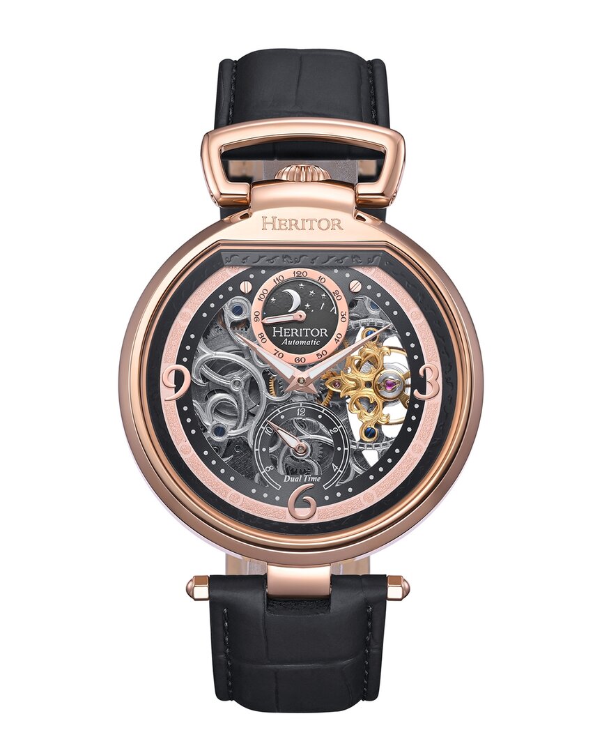 Heritor Automatic Lincoln Leather-band Skeleton Watch With Moon Phase