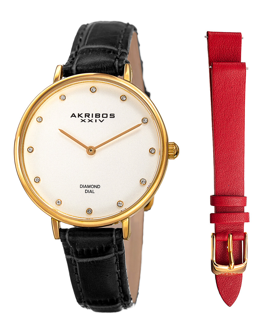 Akribos Xxiv Women's Diamond Leather Watch In Multi
