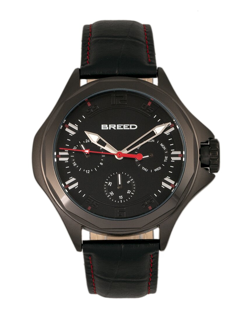 Breed Quartz Tempe Black Genuine Leather Watches 43mm