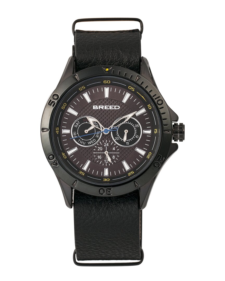 Breed Dixon Leather-band Watch With Day/date In Black