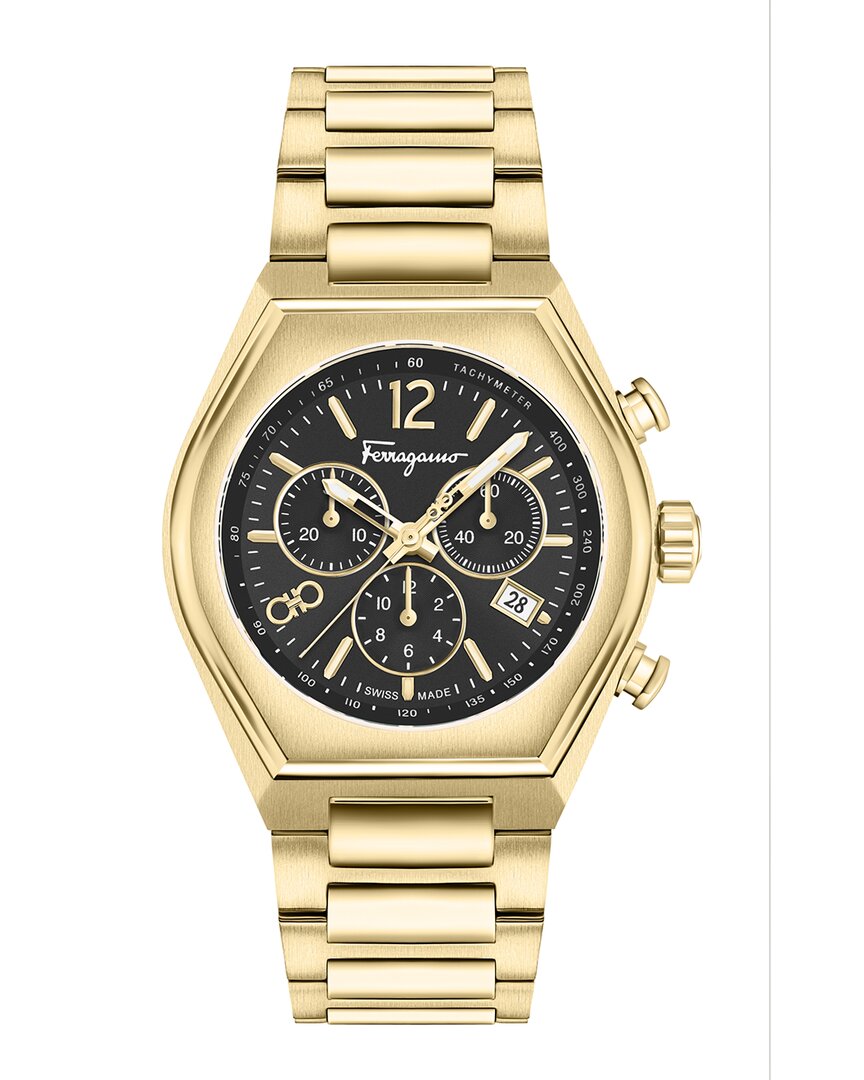 Ferragamo Men's Tonneu Ip Yellow Gold Chronograph Bracelet Watch, 42mm