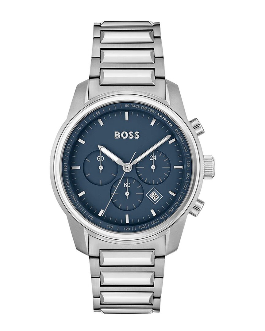 Hugo Boss Men's Trace Silver-tone Stainless Steel Bracelet Watch, 44mm