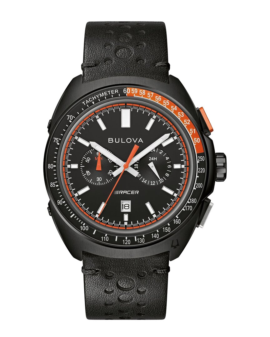 Bulova Men's Chronograph Racer Black Leather Strap Watch 42mm