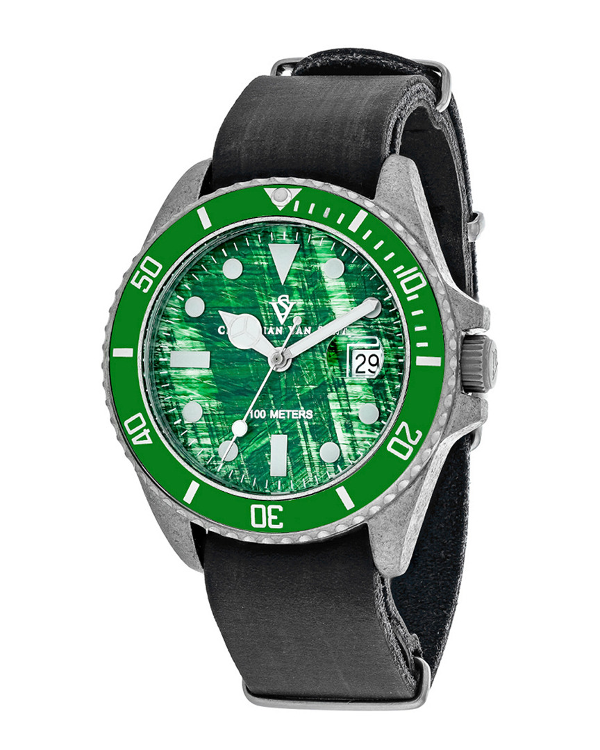 Christian Van Sant Montego Vintage Mens Quartz Watch Cv5202b In Black / Green
