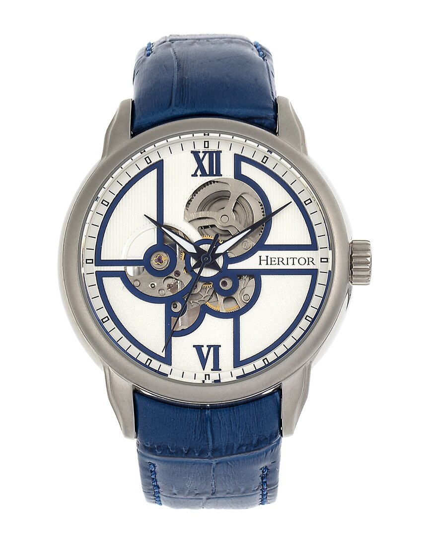 Heritor Automatic Sanford Semi-skeleton Leather-band Watch In Blue