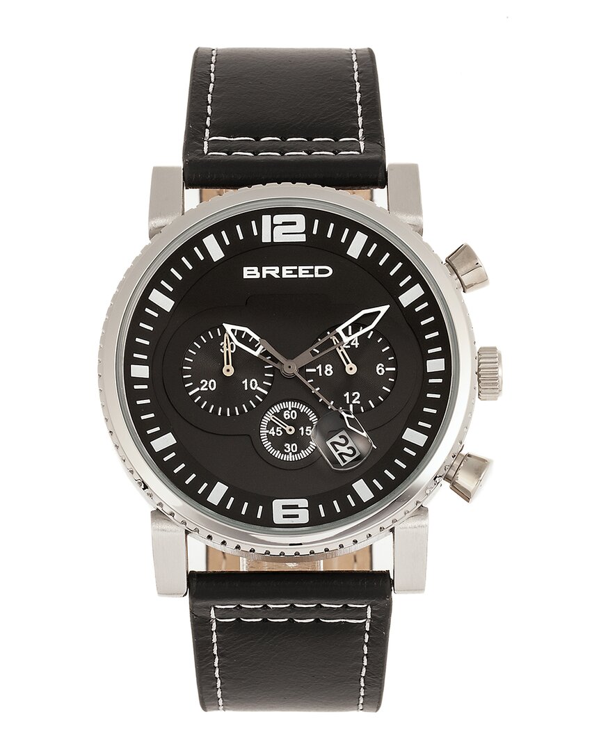 Breed Ryker Chronograph Leather-band Watch With Date In Black
