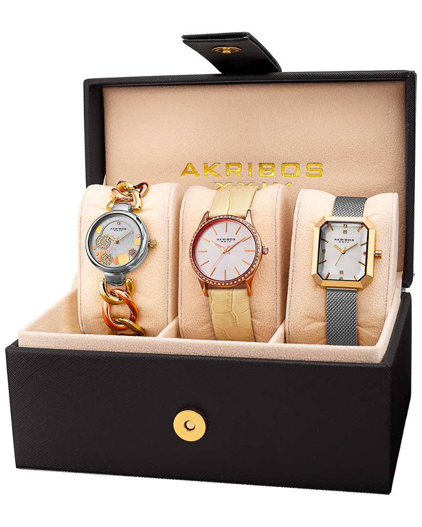 Akribos Xxiv Women's Set Of 3 Diamond Watches