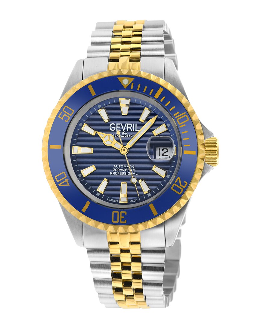Gevril Chambers Automatic Blue Dial Men's Watch 42603 In Two Tone  / Amber / Blue / Gold Tone / Yellow
