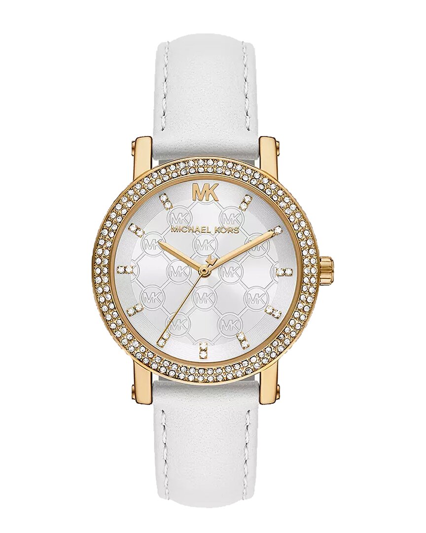 Michael Kors Women's Corey Three-hand White Leather Watch 38mm