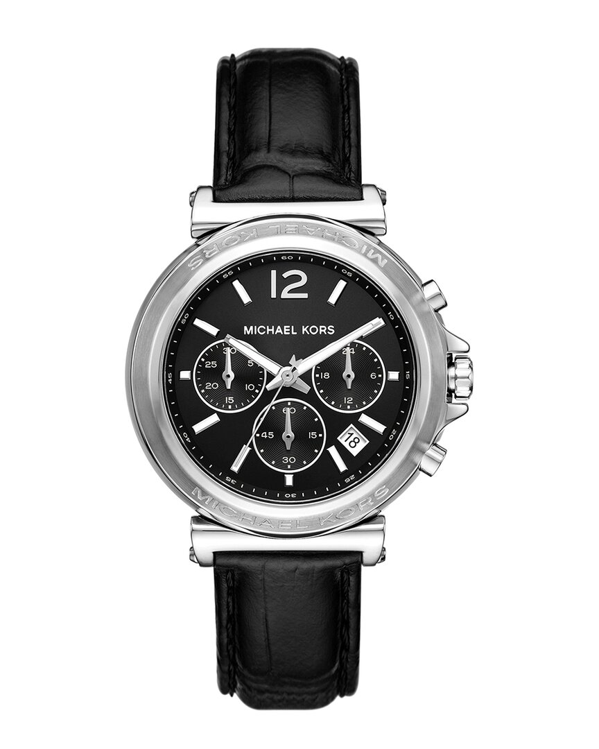 Michael Kors Oversized Maren Silver-tone And Crocodile Embossed Leather Watch