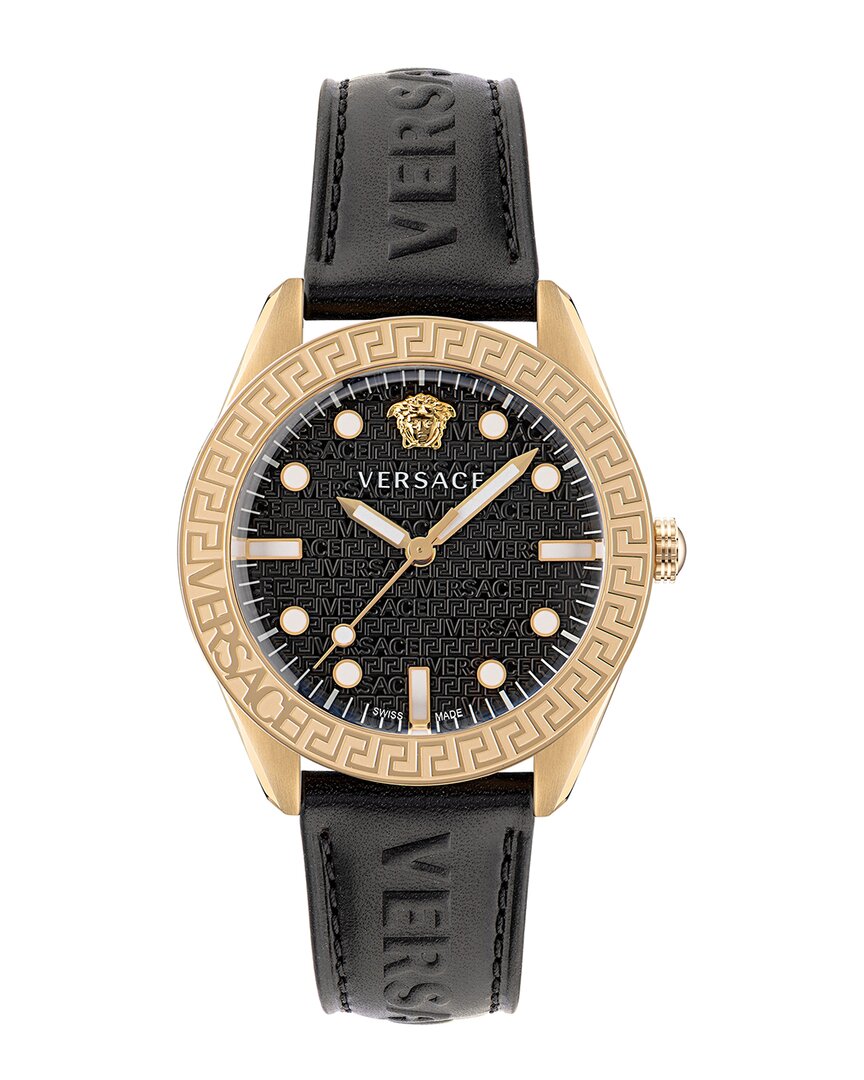 Versace Greca Dome Leather Strap In Multi