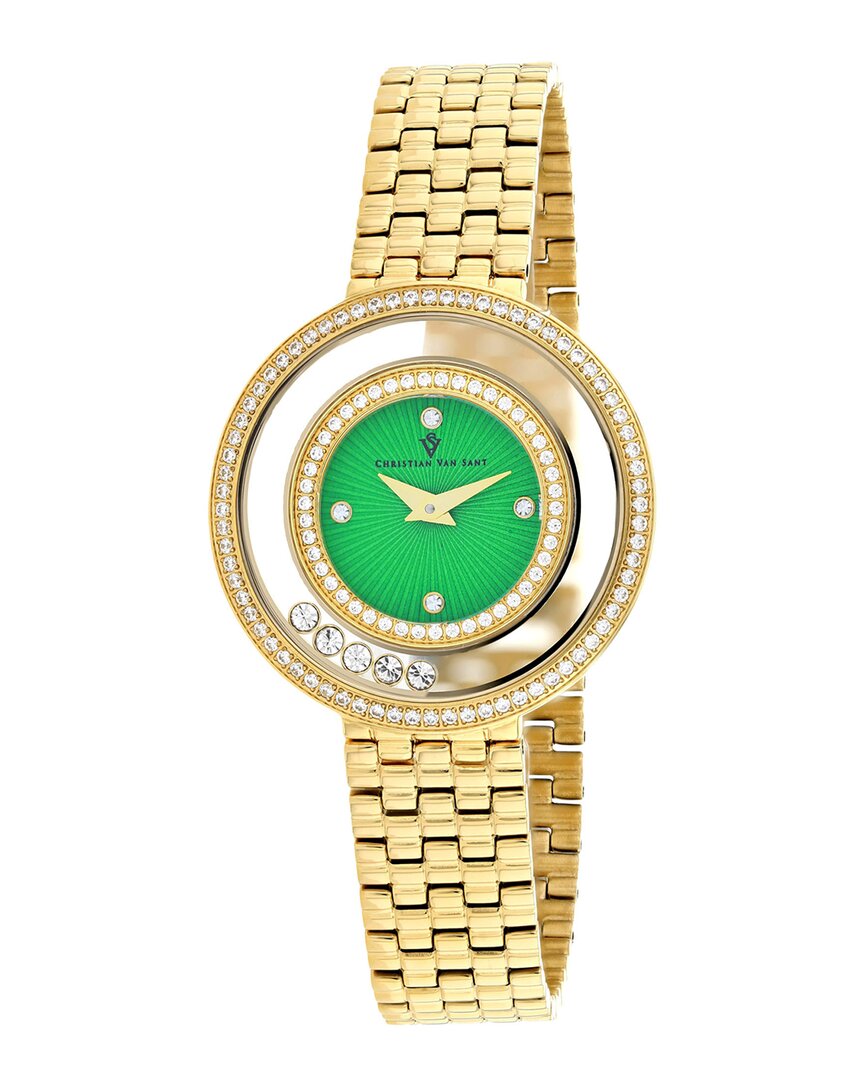 Christian Van Sant Gracieuse Quartz Green Dial Ladies Watch Cv4834 In Gold Tone / Green / Yellow