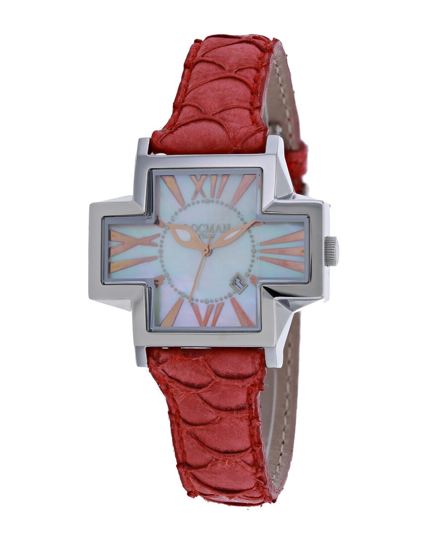 Locman Italy Plus Quartz Ladies Watch 181mopwh/rd Ks In Red   / Gold Tone / Mop / Mother Of Pearl / Rose / Rose Gold Tone