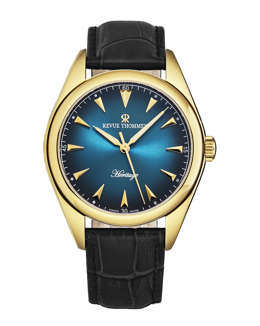 Revue Thommen Heritage Automatic Blue Dial Men's Watch 21010.2515 In Black / Blue / Gold Tone / Yellow