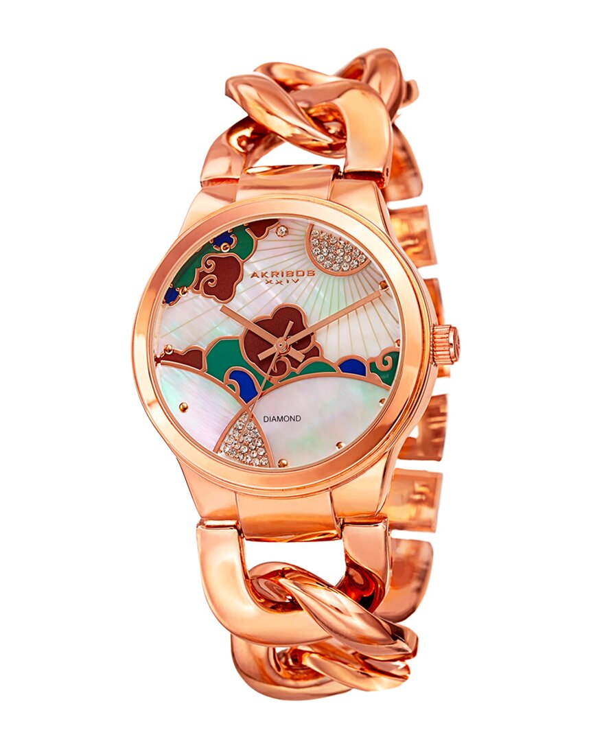 Akribos Xxiv Women's Casual Diamond Watch In Gold