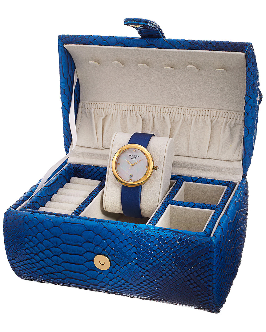 Akribos Xxiv Women's Satin Diamond Watch And Jewelry Box