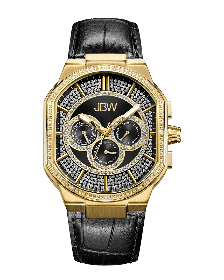 Jbw Orion Black Dial Black Leather Men's Watch J6342e In Black / Gold Tone / Yellow