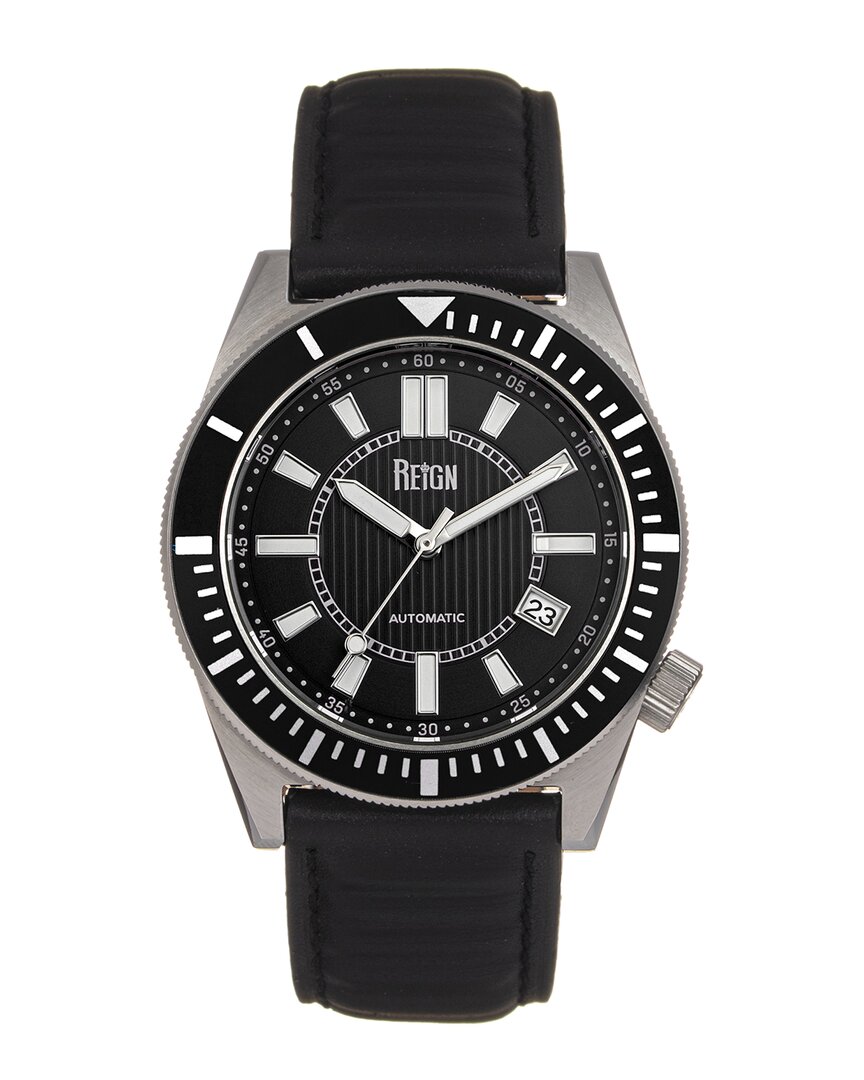 Reign Men Francis Leather Watch In Black / Silver