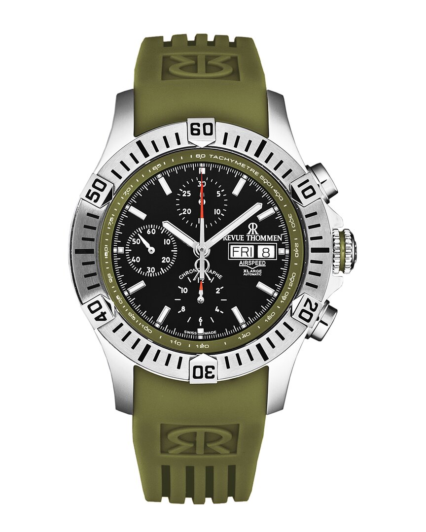 Revue Thommen Air Speed Chronograph Black Dial Men's Watch 16071.6634 In Black / Green