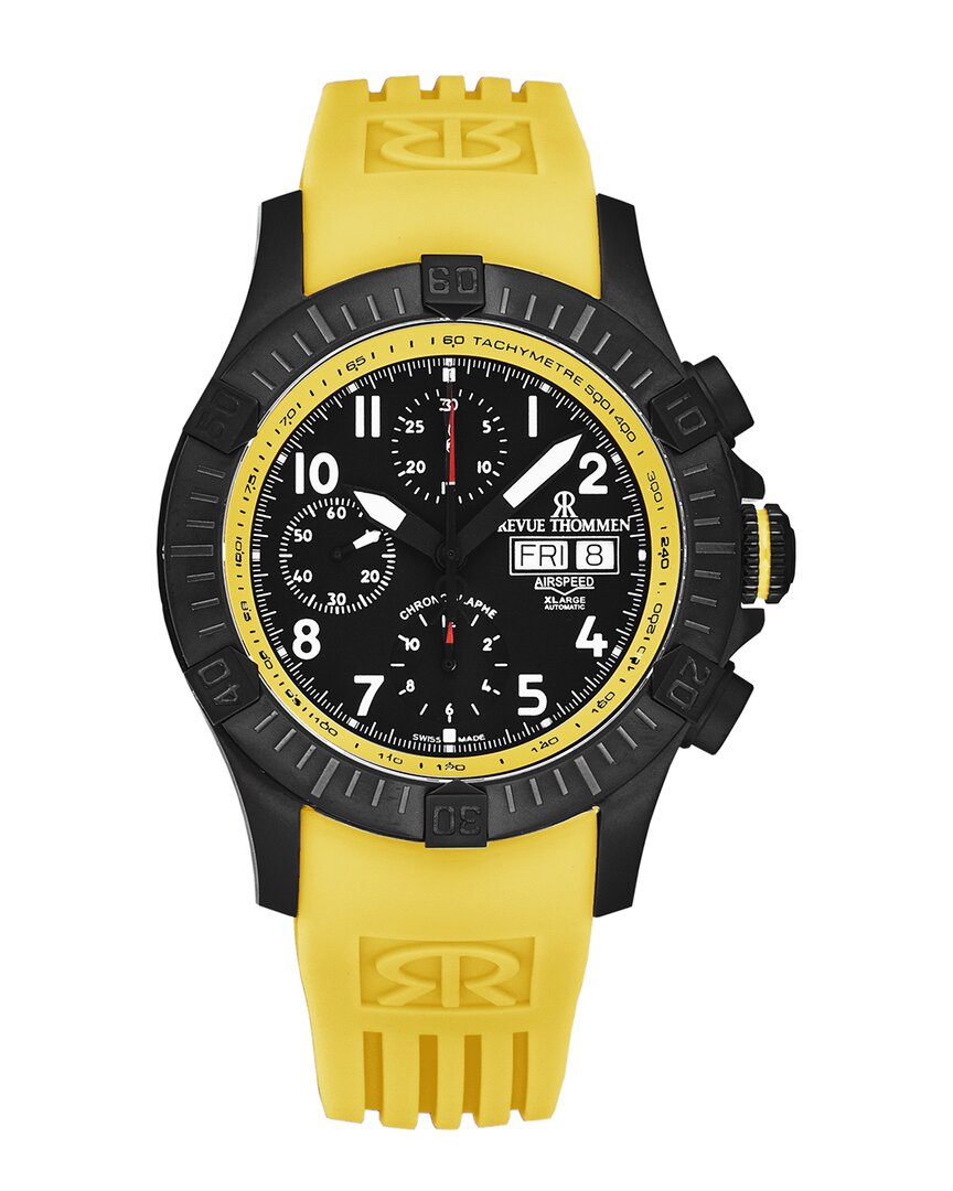 Revue Thommen Air Speed Chronograph Black Dial Men's Watch 16071.6778 In Black / Yellow