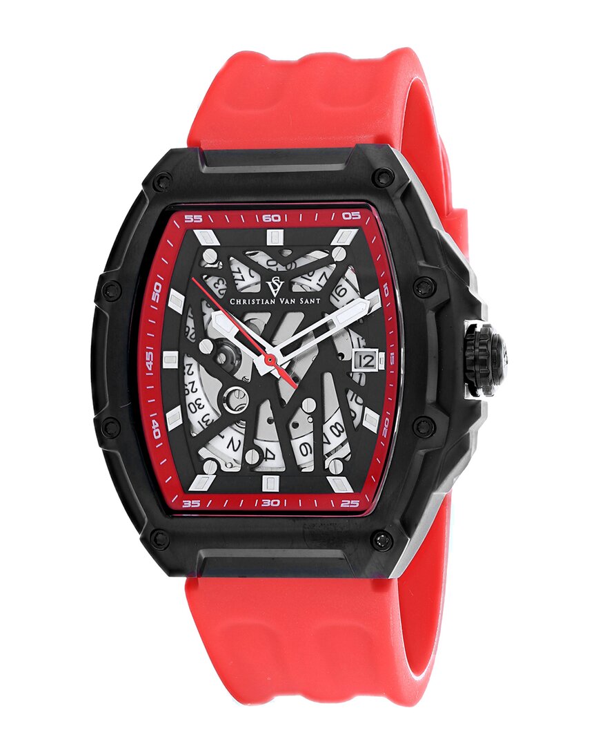 Christian Van Sant Odyssey Automatic Black Dial Men's Watch Cv6197 In Red   / Black