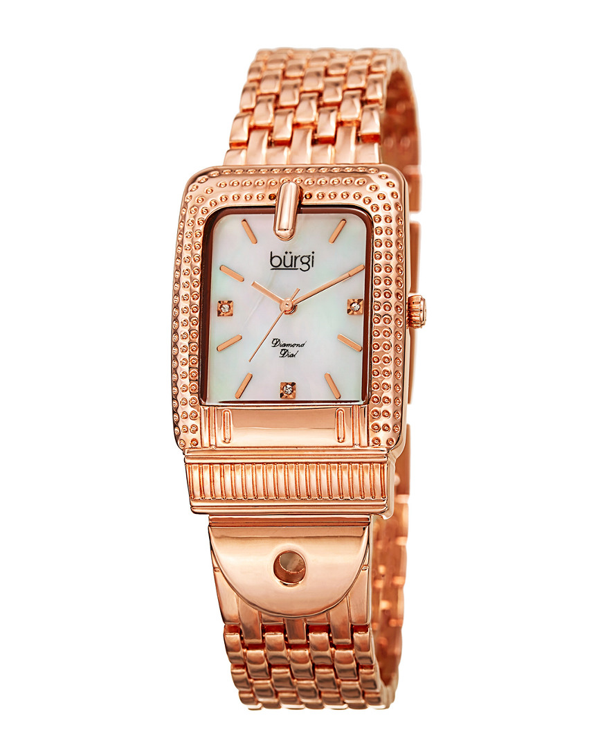BURGI BURGI WOMEN'S ROSE GOLD DIAMOND MARKER BUCKLE WATCH