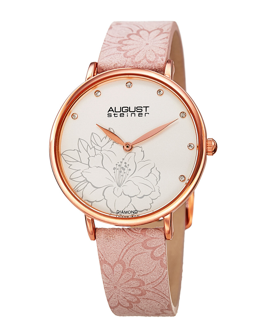 August Steiner Women's Leather Diamond Watch In Pink