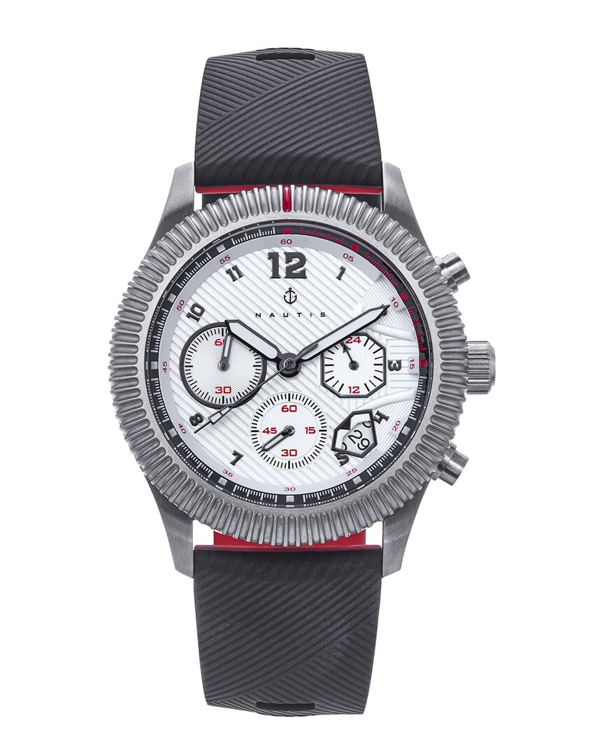 Nautis Meridian Chronograph Quartz White Dial Men's Watch Naun100-1 In Black / Silver / White