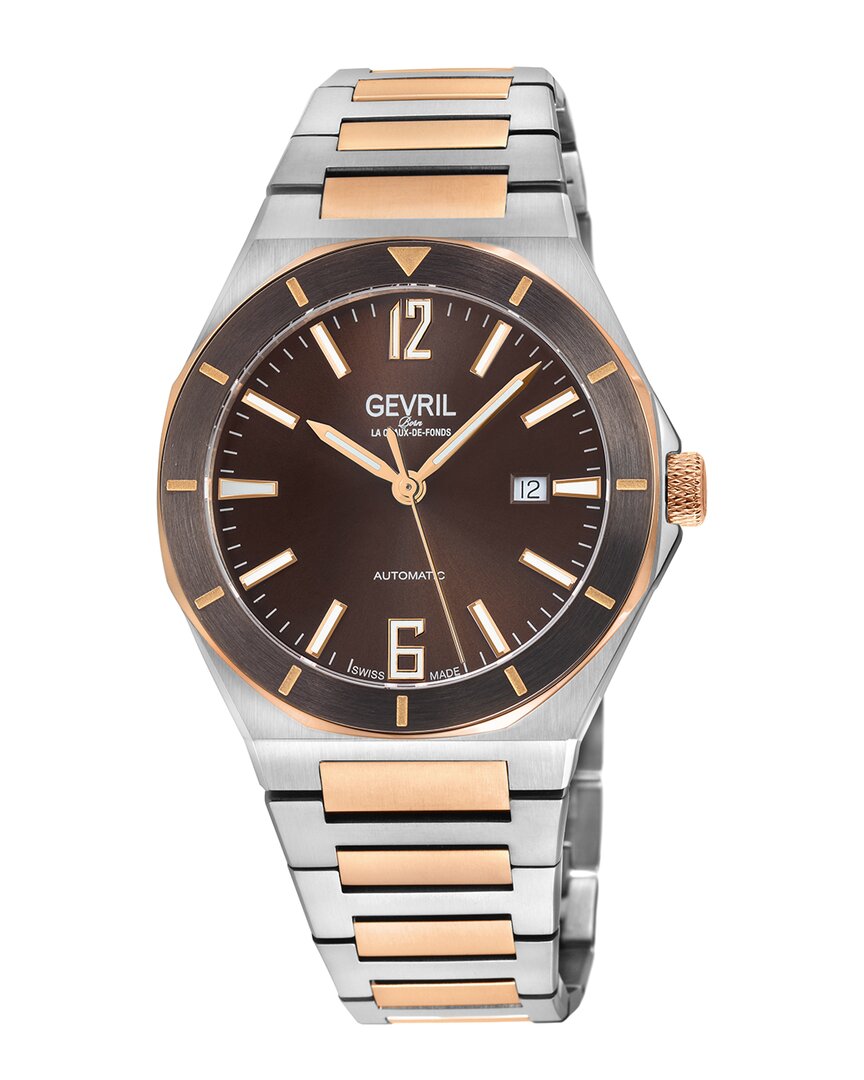 Gevril High Line Automatic Brown Dial Mens Watch 48403b In Two Tone  / Brown / Gold Tone / Rose / Rose Gold Tone