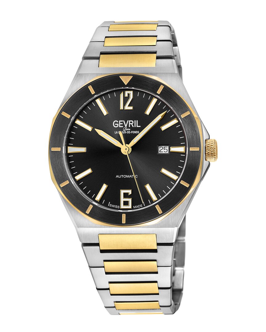 Gevril High Line Automatic Black Dial Mens Watch 48406b In Two Tone  / Black / Gold Tone / Yellow