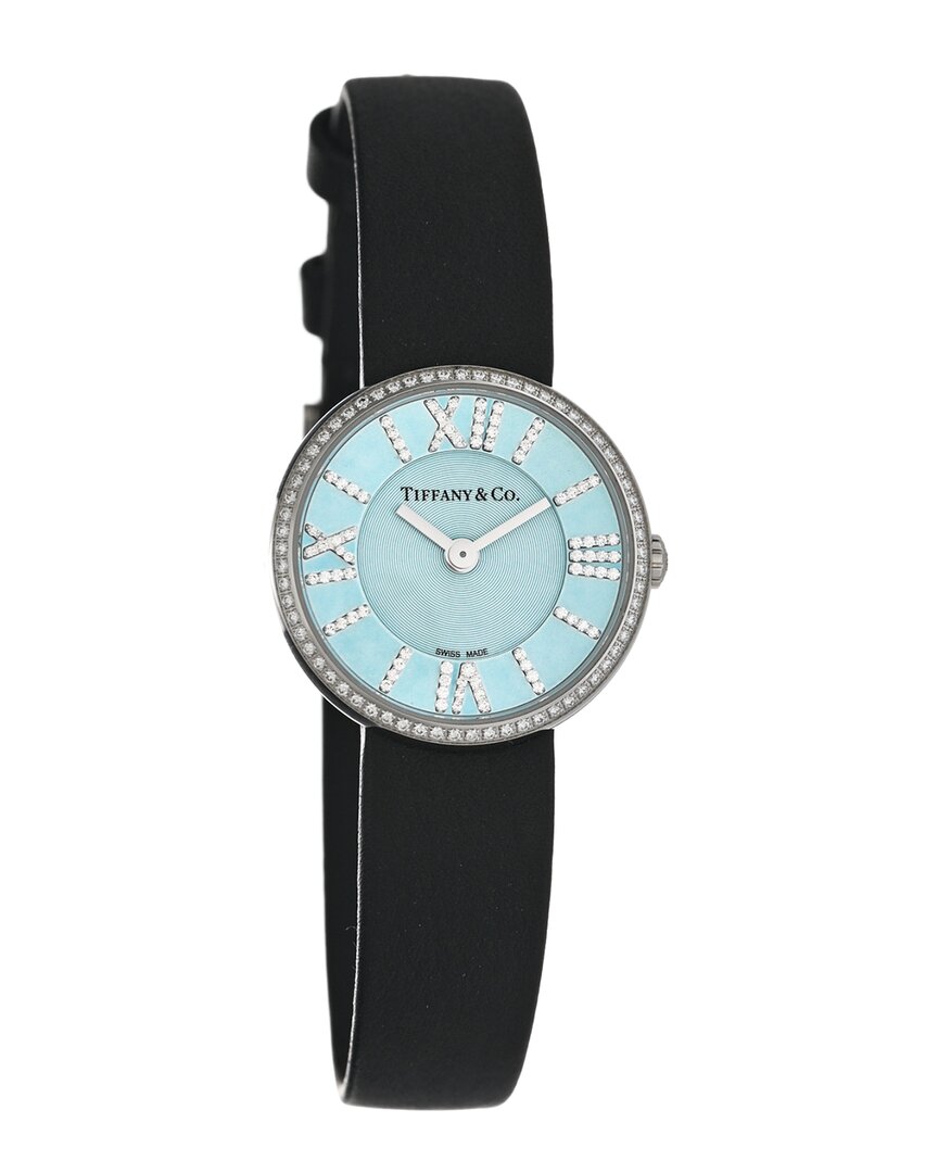 Tiffany & Co . Stainless Steel Calfskin Diamond Bezel Atlas 2-hand Quartz Watch  (authentic Pre-loved In Black