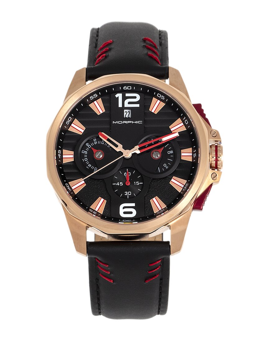 Morphic M82 Series Chronograph Leather-band Watch With Date In Red   / Black / Gold Tone / Rose / Rose Gold Tone