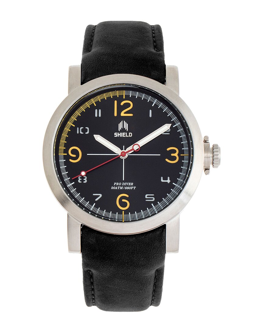 Shield Berge Quartz Black Dial Black Leather Mens Watch Sldsh101-2
