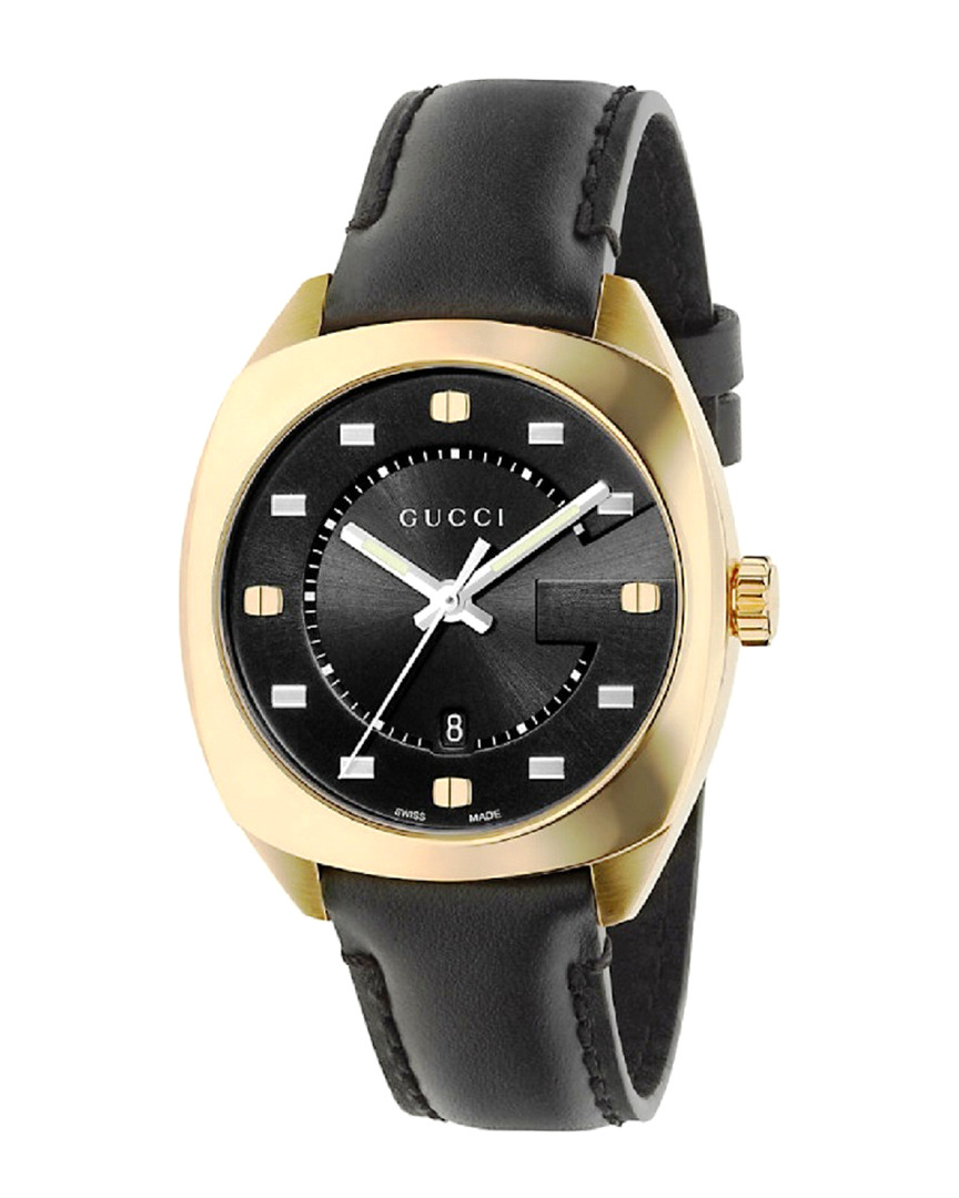 Gucci Unisex Leather Watch In Black